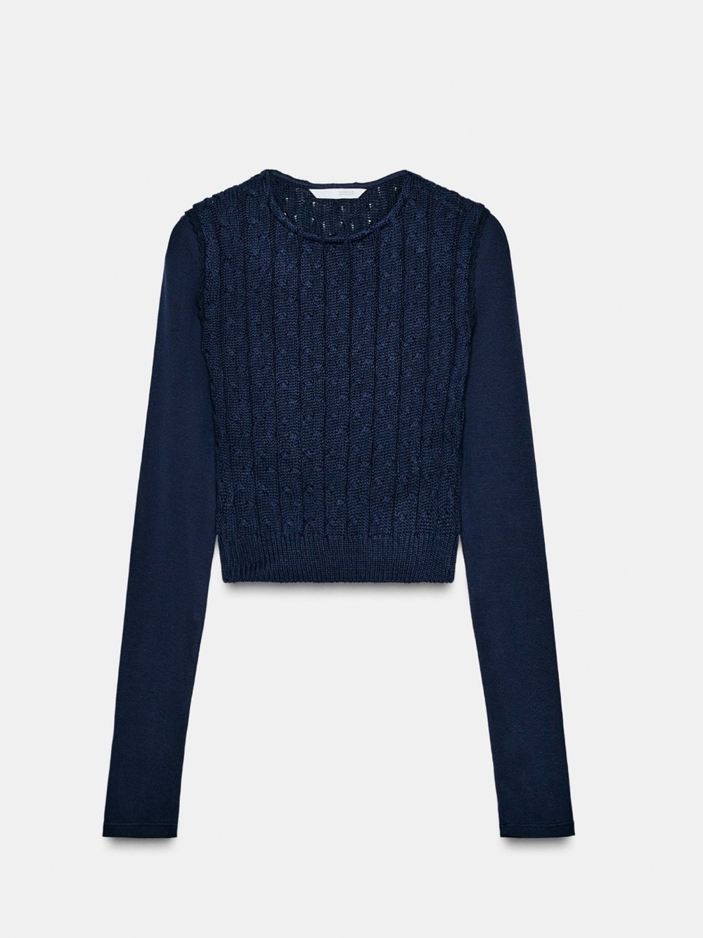 Zara Navy Cable-Knit Crewneck Sweater